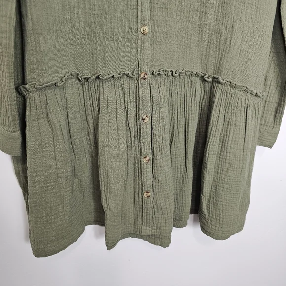NWT Anthropologie Maeve Katie Gauzy Textured Utility Dress Olive Green 10 - Picture 3 of 9